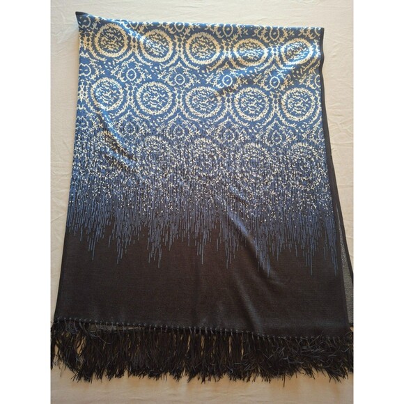 Misook Open Front Blue and Black Fringe Poncho Wrap Shawl Cardigan One Size - Picture 9 of 10